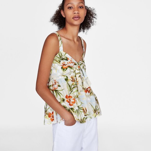 Zara Tropical Print V-Neck Top. Size M. NWOT - Picture 2 of 6